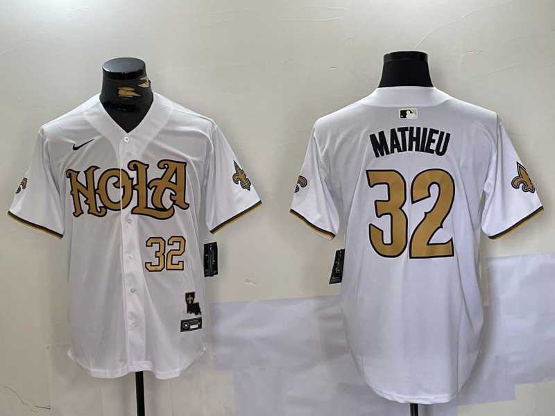 Mens New Orleans Saints #32 Tyrann Mathieu White Cool Base Stitched Baseball Jerseys